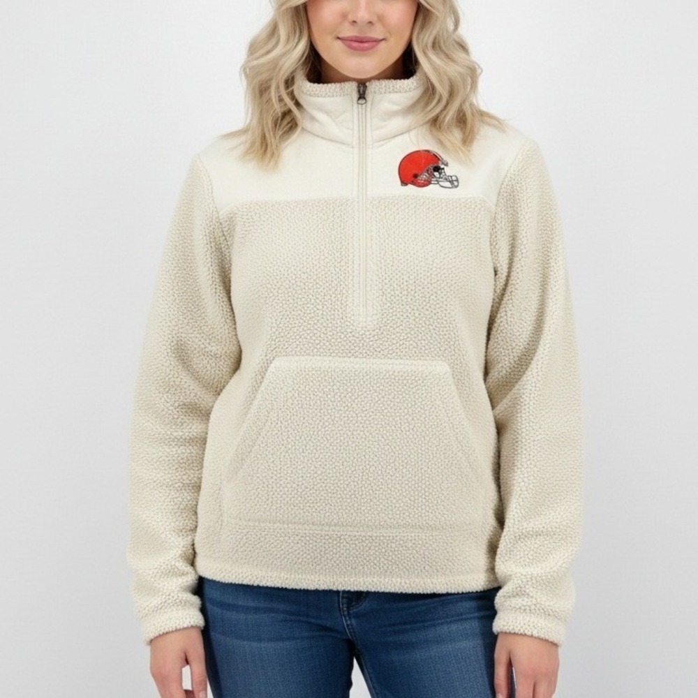 NFL Team Apparel Cleveland Browns Sherpa Fleece 1/4 Zip Pullover Sweatshirt XXL